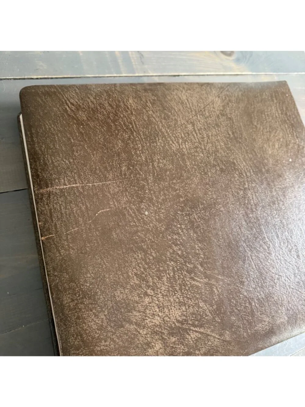 Vtg MCM 70s Our Family Photo Album Brown Top-Grain Cowhide Leather Gold Embossed